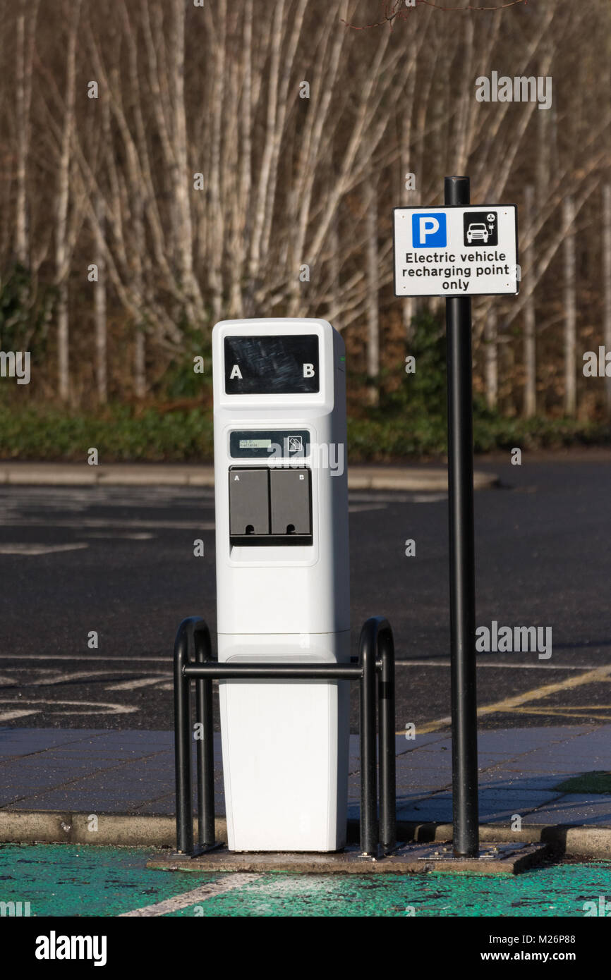 an electric car charging bay at Loch Lomond Shores Scotland Stock Photo