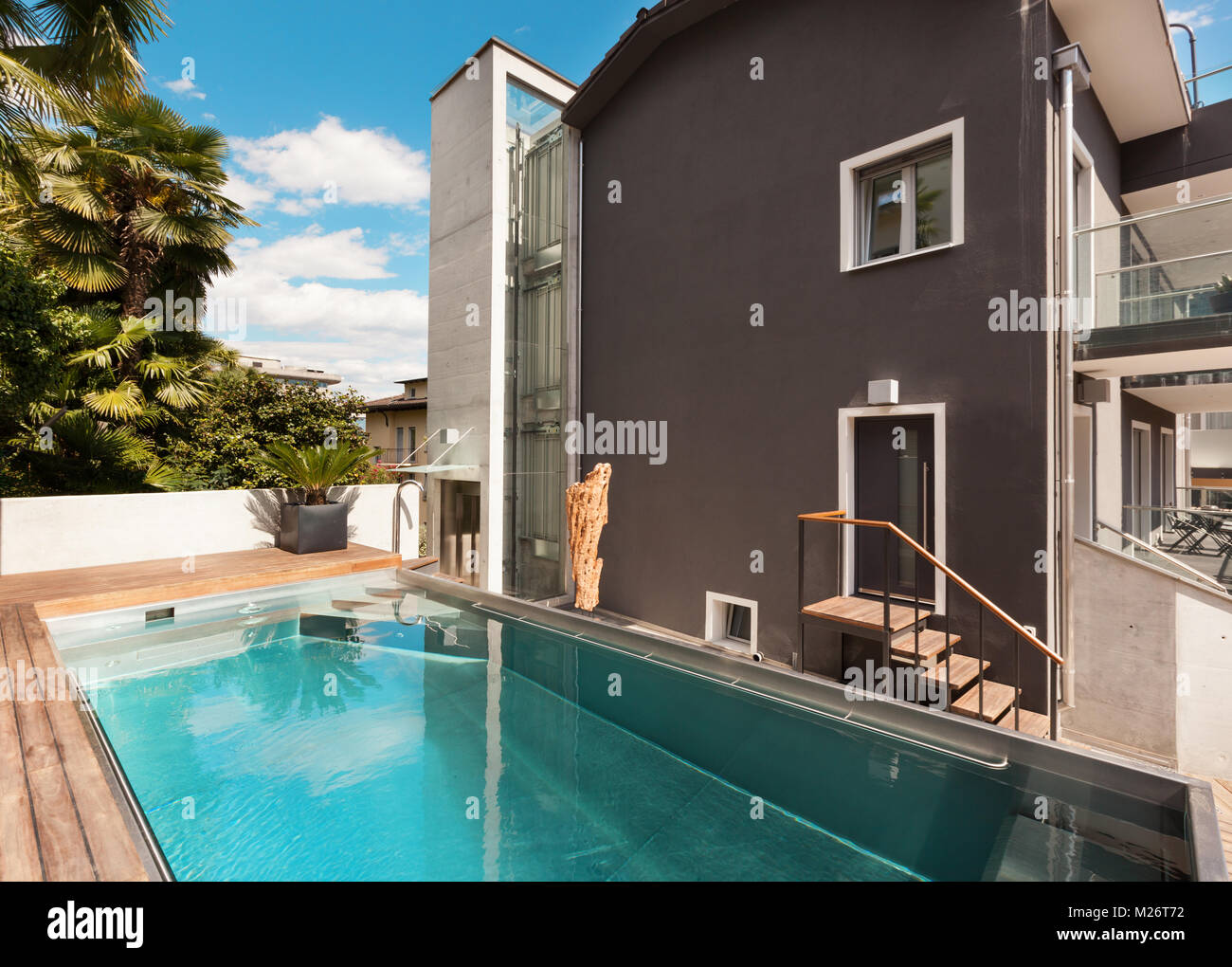 Modern house, swimming pool view, outdoor Stock Photo