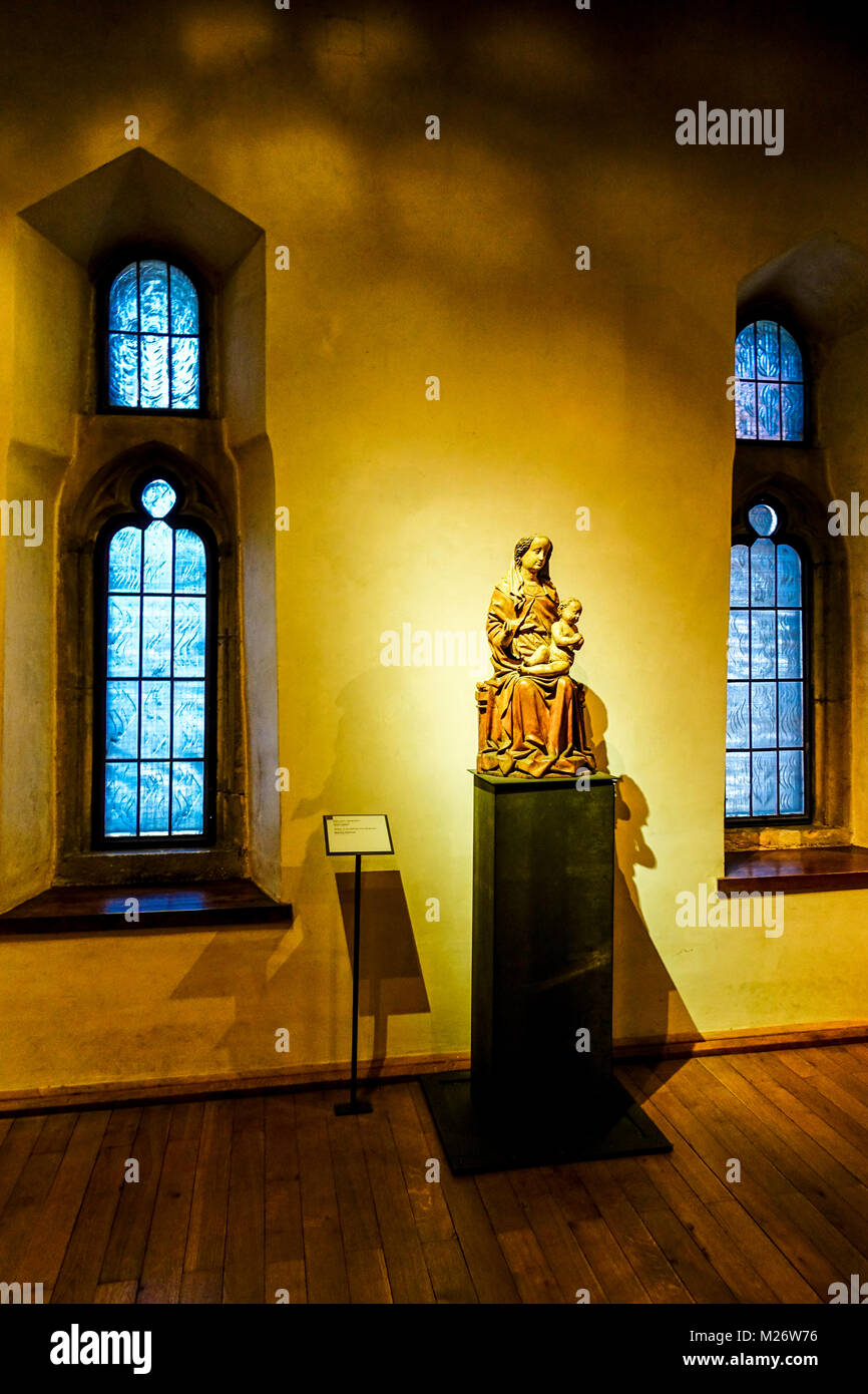 Madonna Enthroned around 1440, Interior of National Gallery, sculpture medieval Art, St Agnes Convent, Prague, Czech Republic Stock Photo