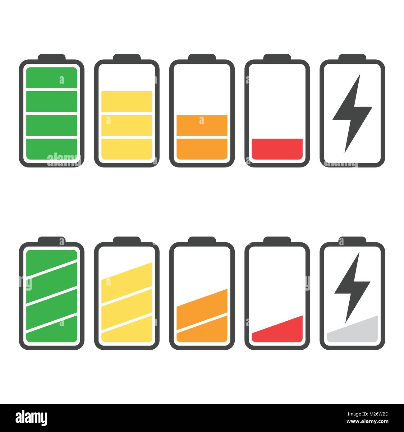 Battery icon vector set isolated on white background. Symbols of battery  charge level, full and low. The degree of battery power flat vector  illustrat Stock Vector Image & Art - Alamy
