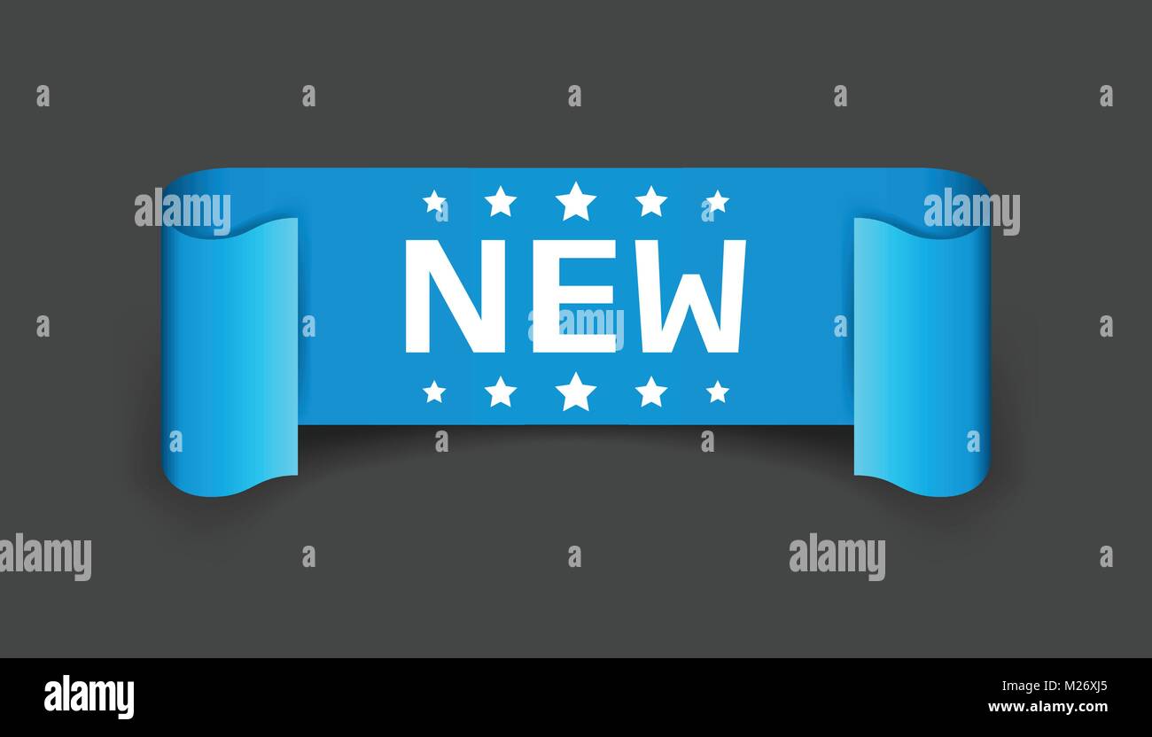 New ribbon vector icon. Discount, new arrival sticker label on black ...