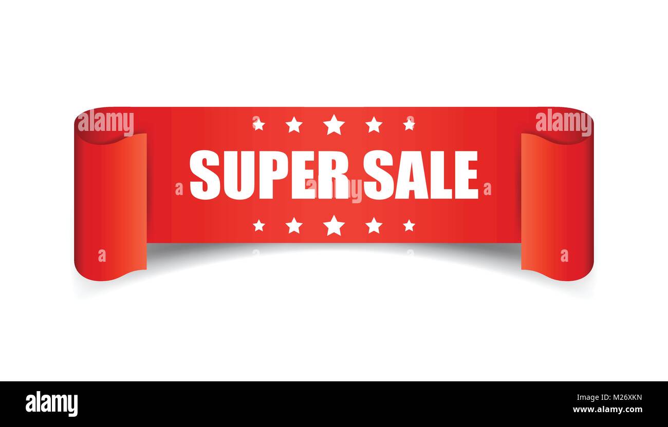 Super sale ribbon vector icon. Discount sticker label on white ...