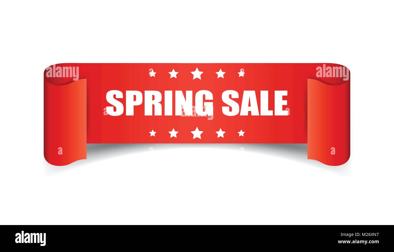 Spring sale ribbon vector icon. Discount sticker label on white ...