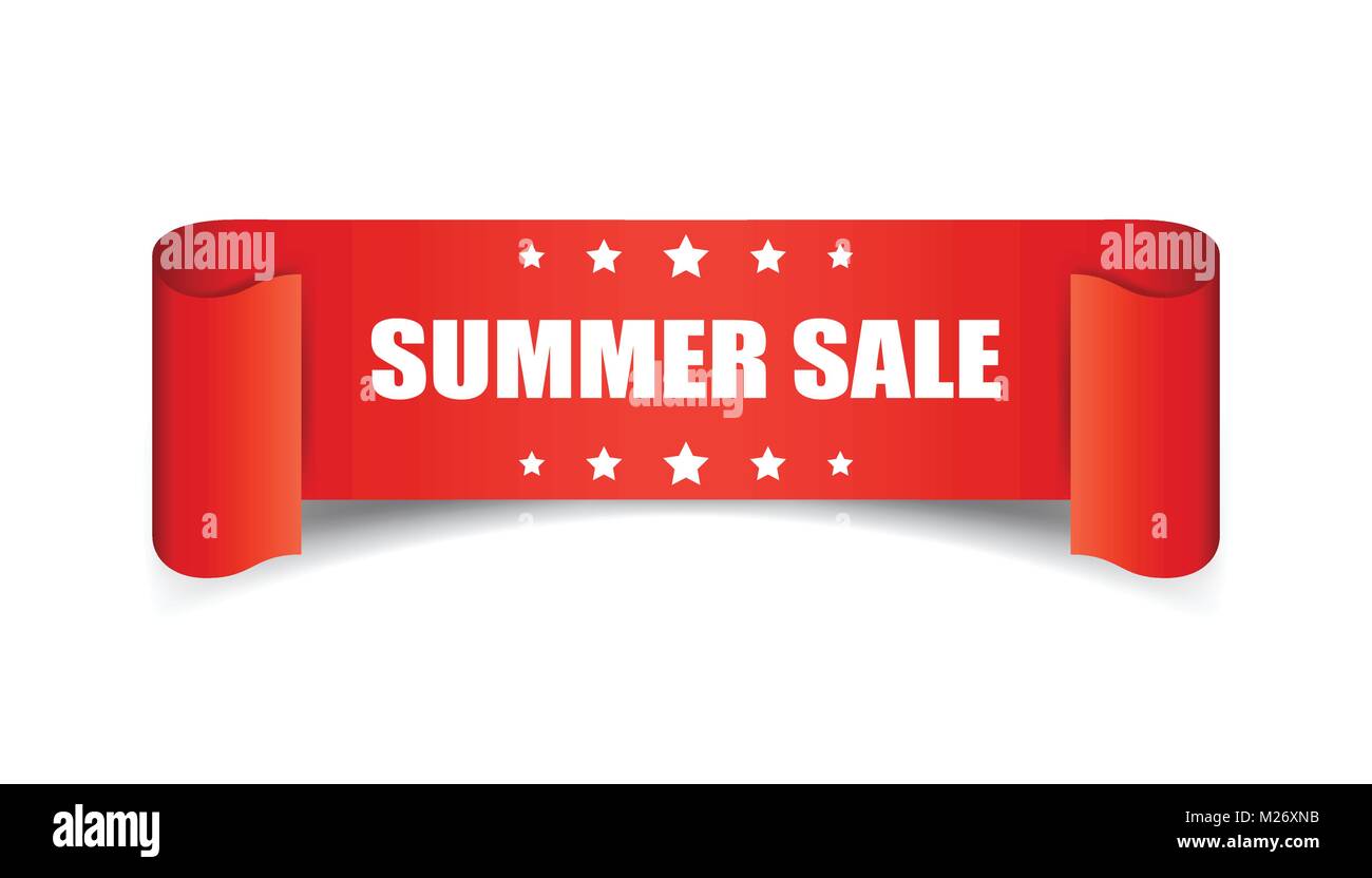 Summer sale ribbon vector icon. Discount sticker label on white ...