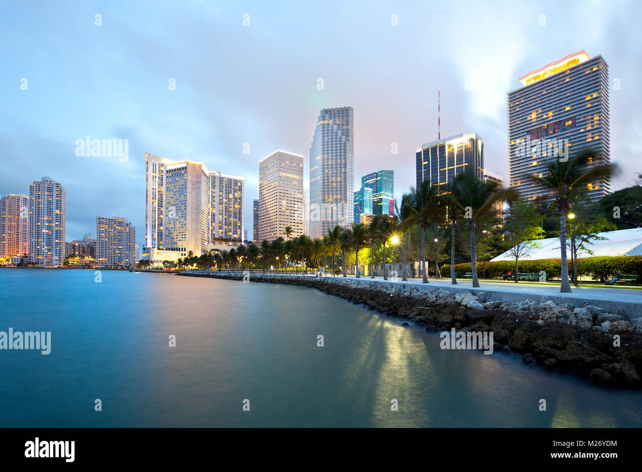 Skyline of city downtown and Brickell Key, Miami, Florida Stock Photo