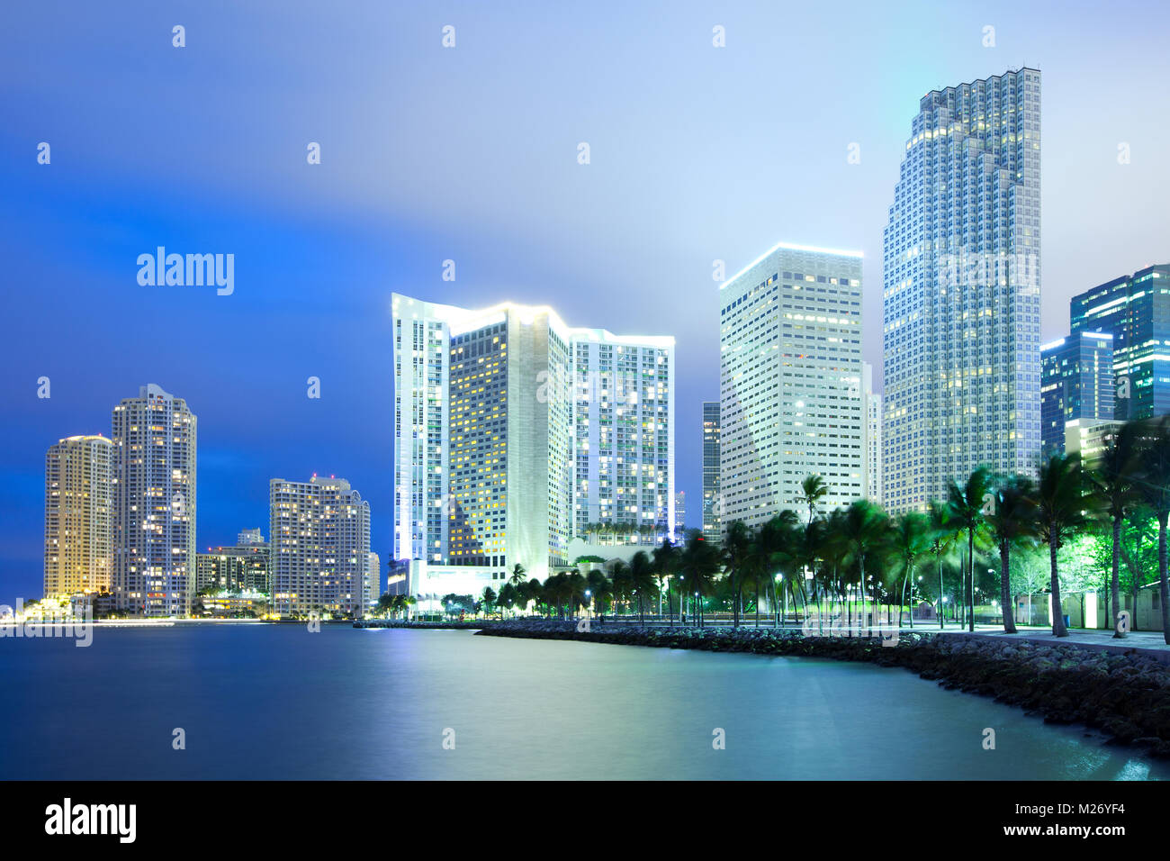 Skyline of city downtown and Brickell Key, Miami, Florida Stock Photo