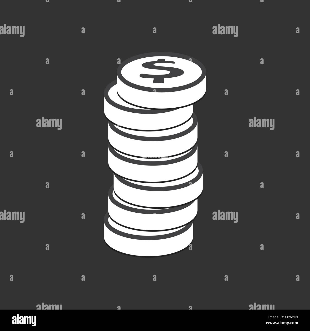 Money silhouette icon on black background. Coins vector illustration in flat style. Icons for design, website. Stock Vector