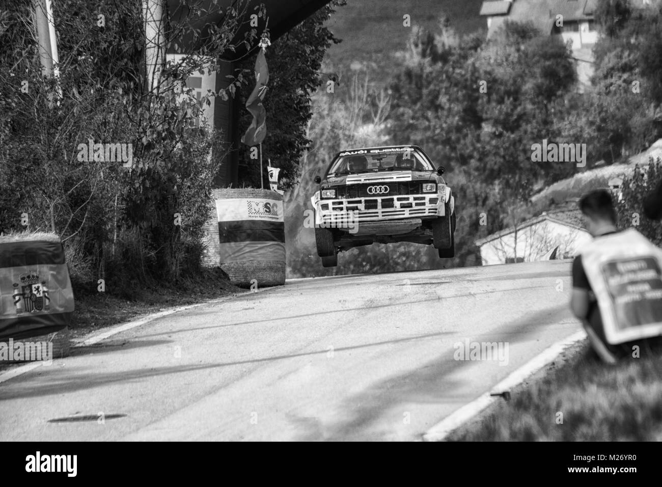 SANMARINO, SANMARINO - OTT 21, 2017 : AUDI QUATTRO 1983 in old racing car rally THE LEGEND 2017 the famous SAN MARINO historical race Stock Photo