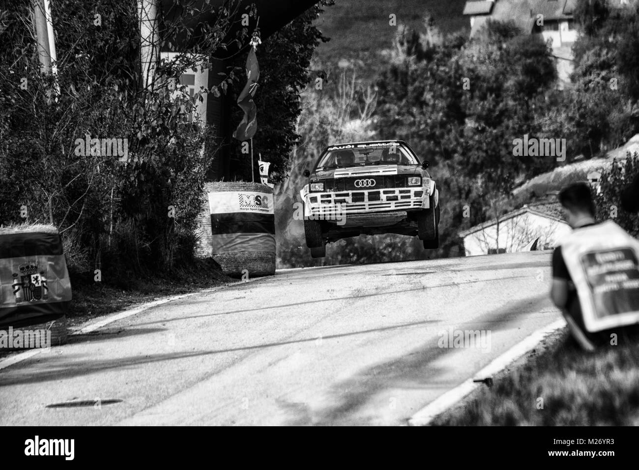 SANMARINO, SANMARINO - OTT 21, 2017 : AUDI QUATTRO 1983 in old racing car rally THE LEGEND 2017 the famous SAN MARINO historical race Stock Photo