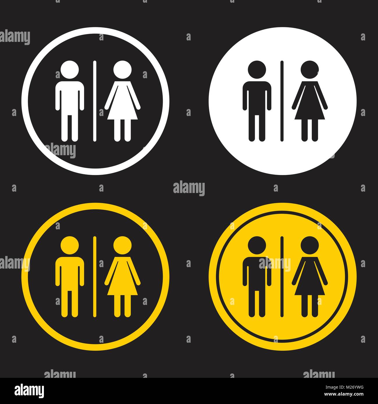 WC, toilet flat vector icon . Men and women sign for restroom on black ...