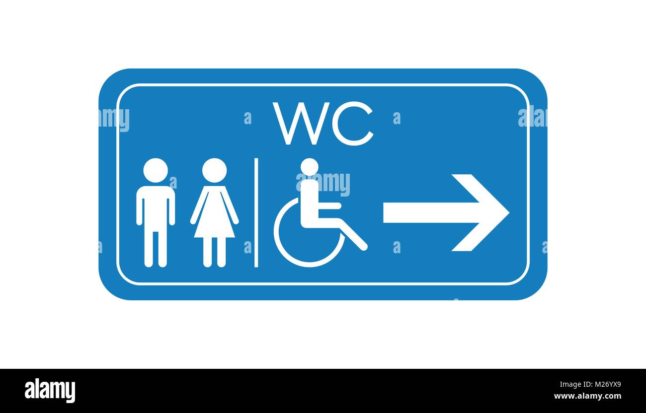 WC, toilet vector icon . Men and women sign for restroom on blue board ...