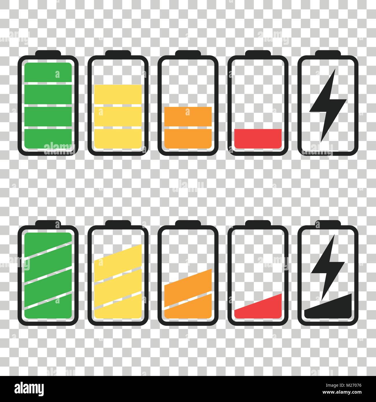 Battery icon vector set on isolated background. Symbols of battery charge  level, full and low. The degree of battery power flat vector illustration  Stock Vector Image & Art - Alamy