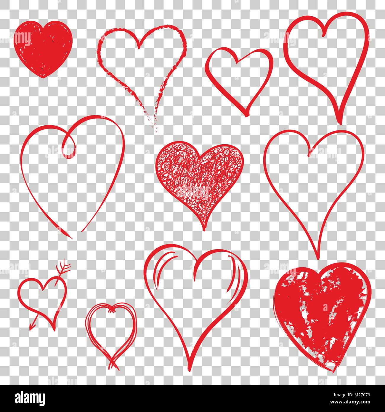 Hearts icon set. Love hand drawn vector illustration on isolated ...