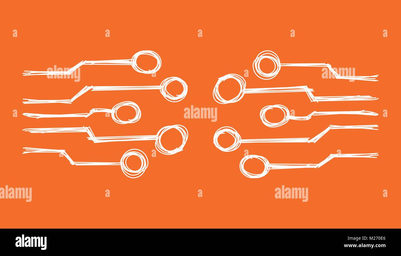 hand drawn circuit board icon doodle scetch technology schemehand drawn circuit board icon doodle scetch technology scheme symbol flat vector illustration on orange background