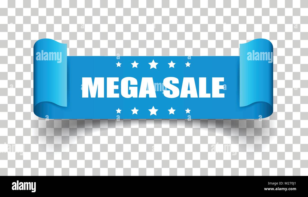 Mega sale ribbon vector icon. Discount sticker label on isolated ...