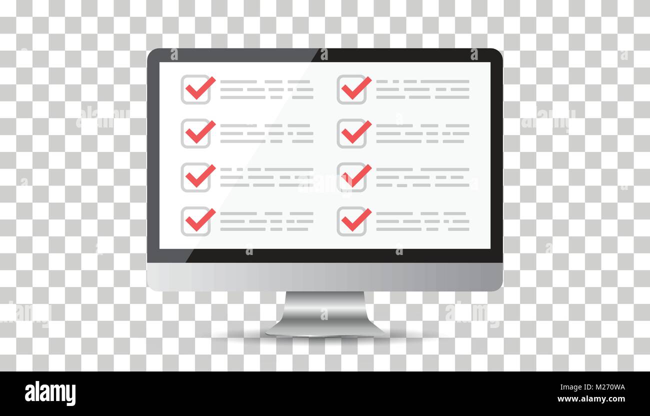 Businessman checklist with computer. Check list icon flat vector ...