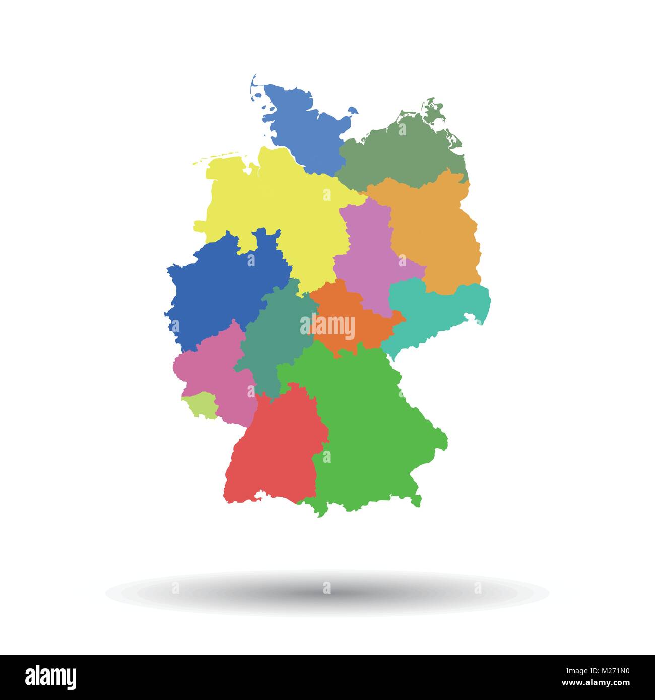 Germany map with federal states icon. Flat vector illustration. Germany sign symbol with shadow on white background. Stock Vector