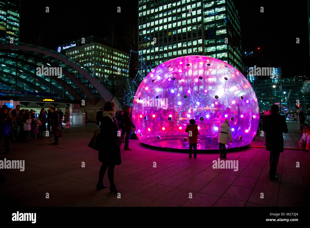 Sonic Light Bubble Winter by ENESS at Winter Lights Festival in Canary Wharf, London, UK Stock Photo