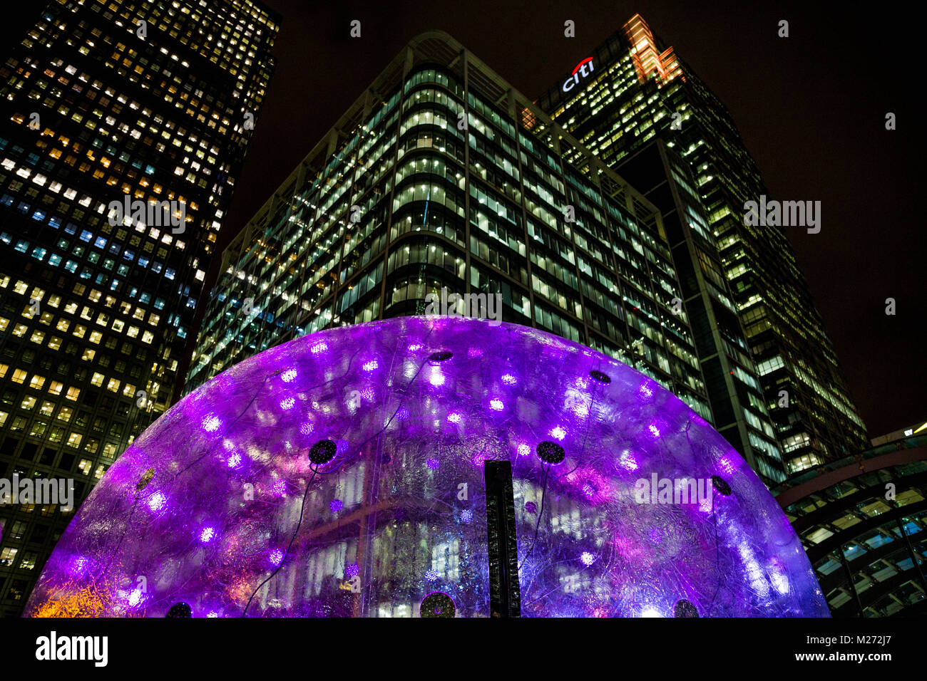 Sonic Light Bubble Winter by ENESS at Winter Lights Festival in Canary Wharf, London, UK Stock Photo