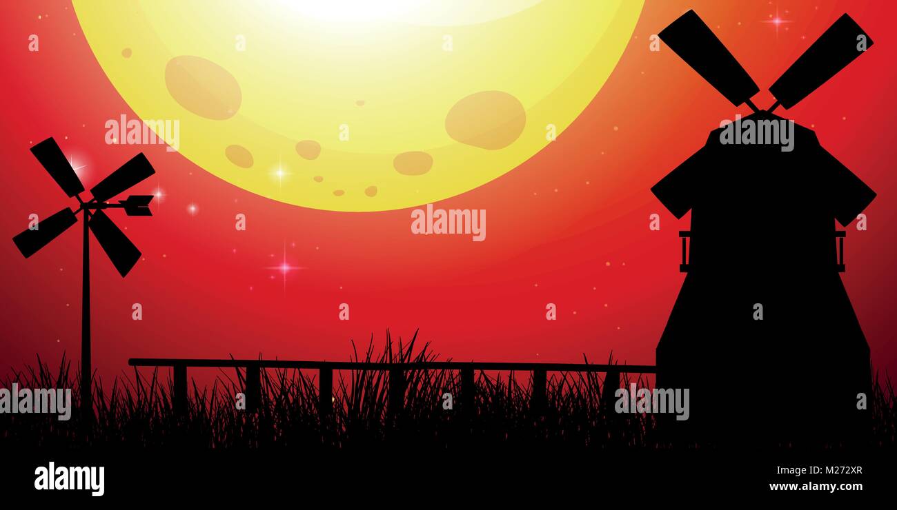 Background scene with windmills in the field illustration Stock Vector ...