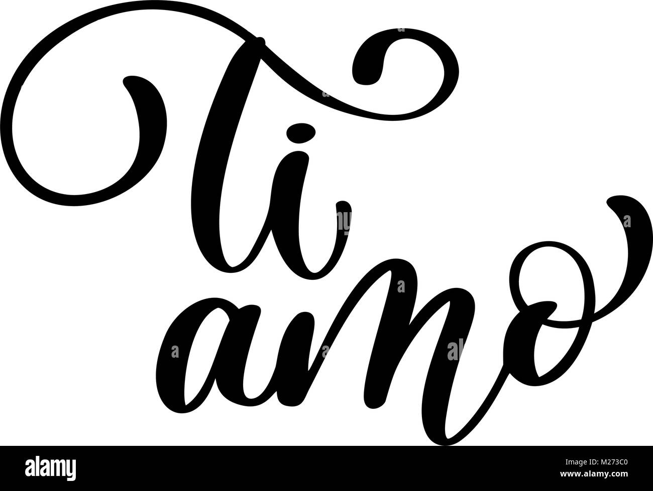 I love you in Italian. Ti amo postcard. Phrase for Valentines day. Ink illustration. Modern