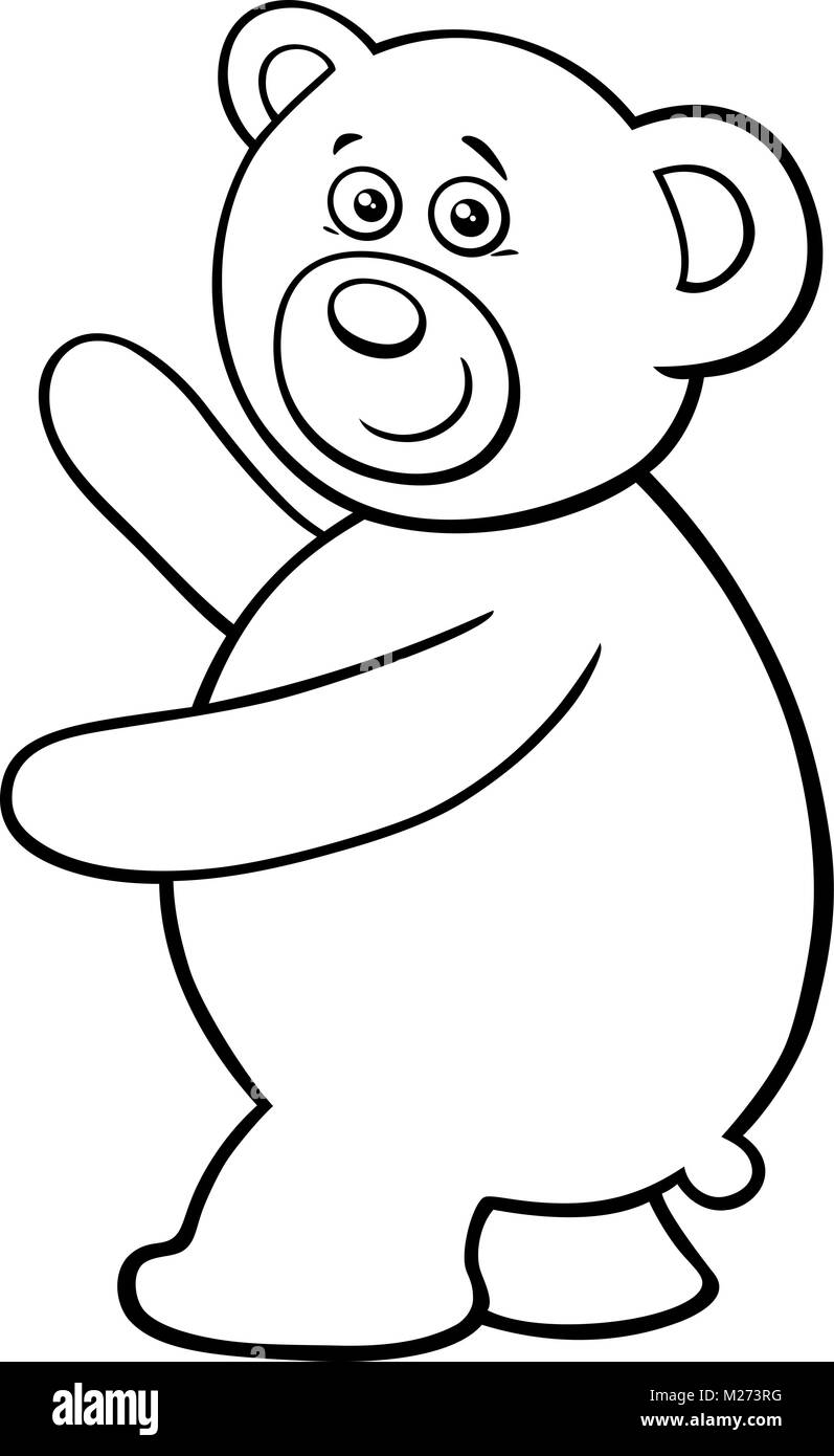 Black and White Cartoon Illustration of Cute Teddy Bear Character ...