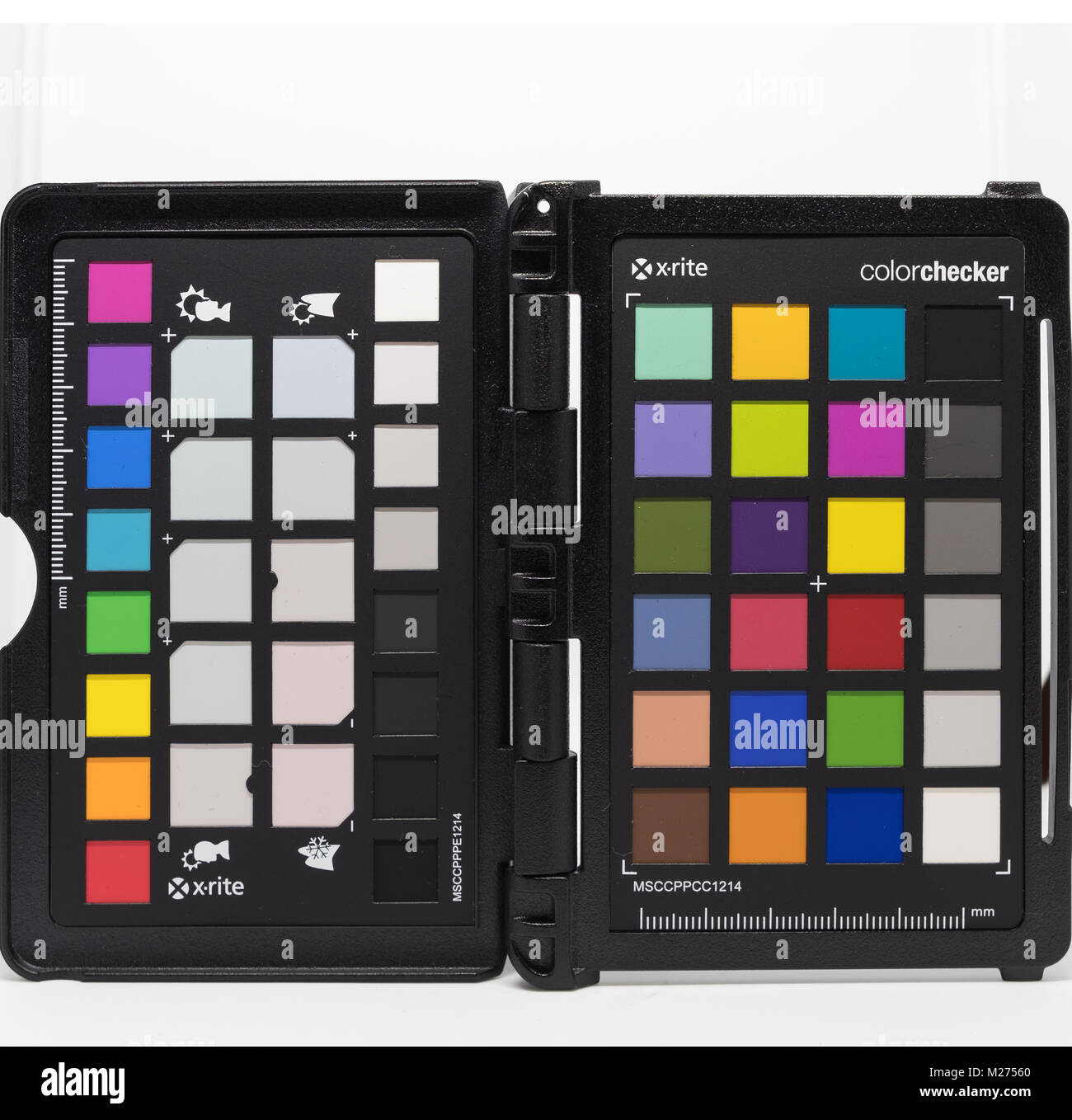 Largs, Scotland, UK - February 04, 2018: Close up view of Color Checker Passport equipment by X-rite used by professional photographers to adjust and  Stock Photo