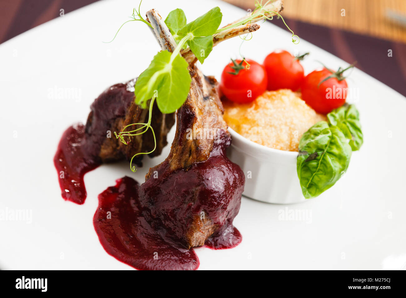 Grilled lamb with cranberry sauce Stock Photo Alamy