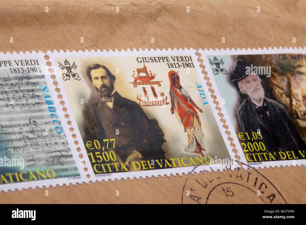 Stamps from the Vatican on a letter, Stamped, Vatican, Italy, Europe