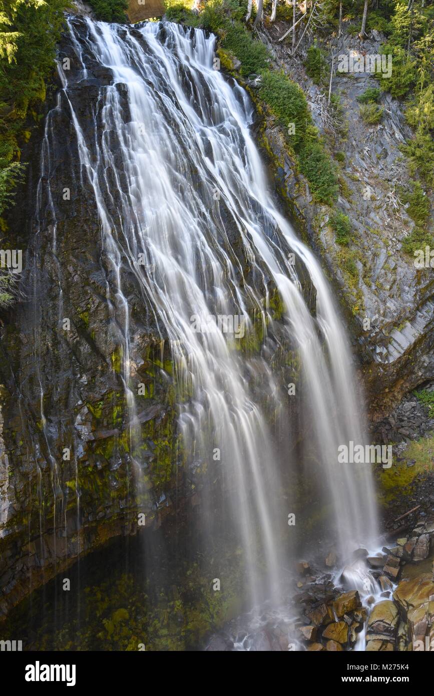 Stunning long exposure of Narada Falls, Mount Rainier National Park, Washington state, USA capturing the motion of the water Stock Photo