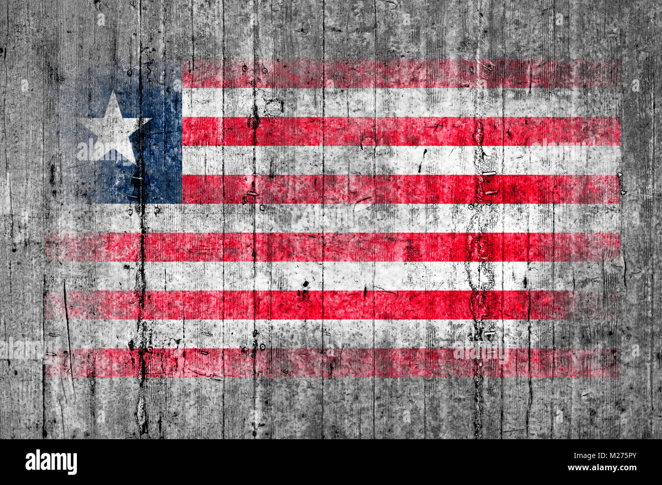 Liberia flag painted on background texture gray concrete Stock Photo ...