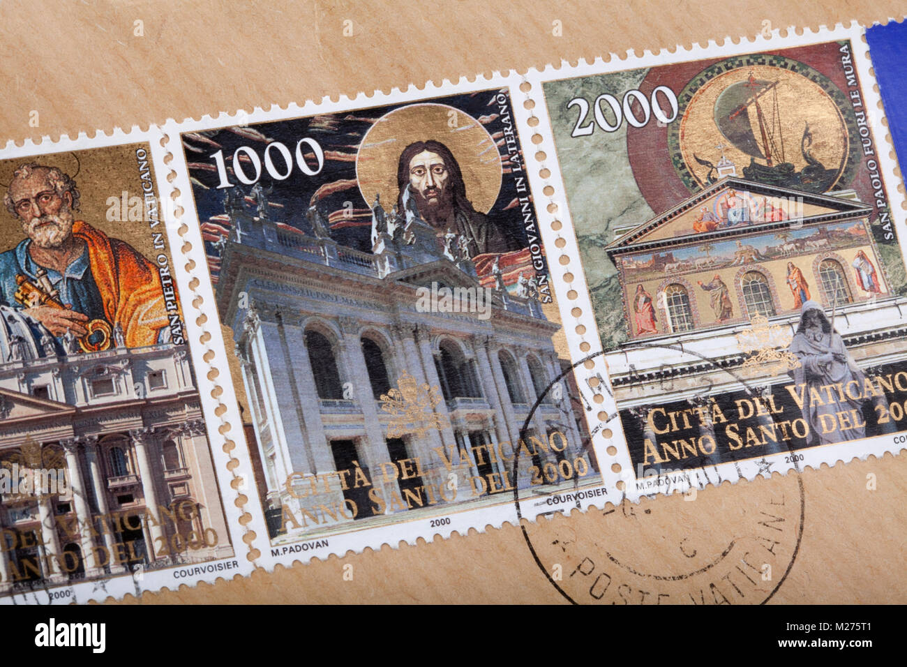 Stamps from the Vatican on a letter, Stamped, Vatican, Italy, Europe