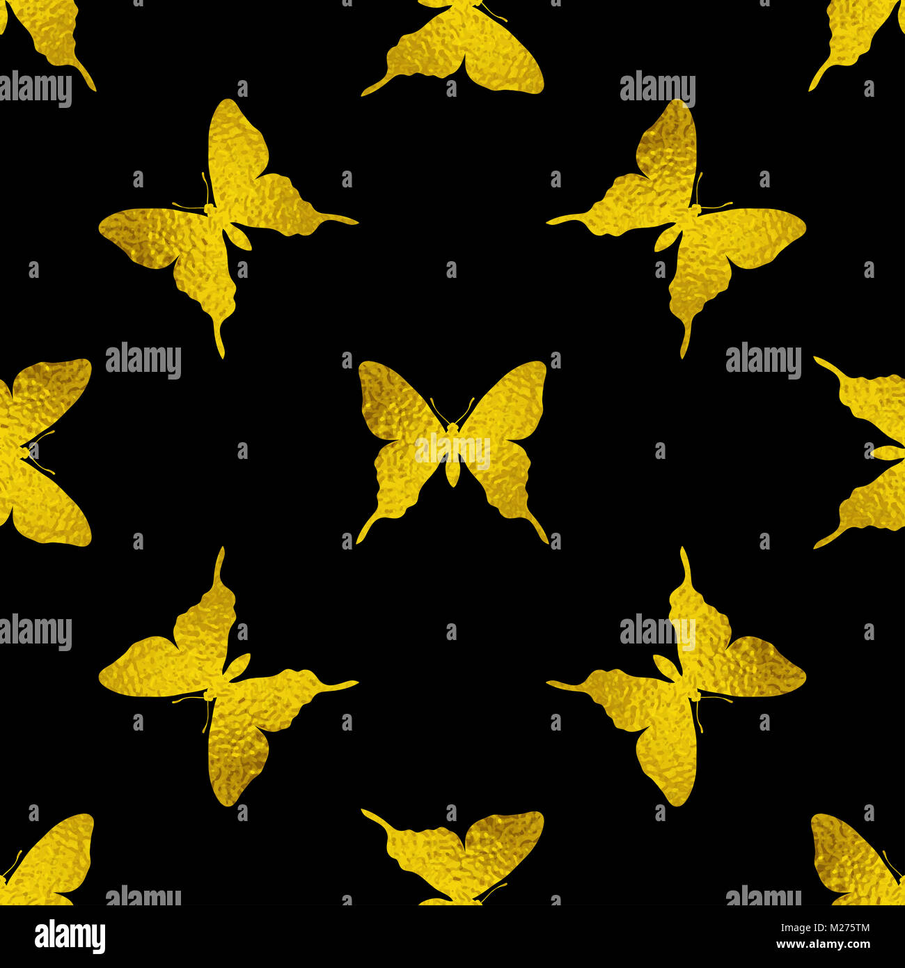 Decorative seamless pattern with golden butterflies on a black ...