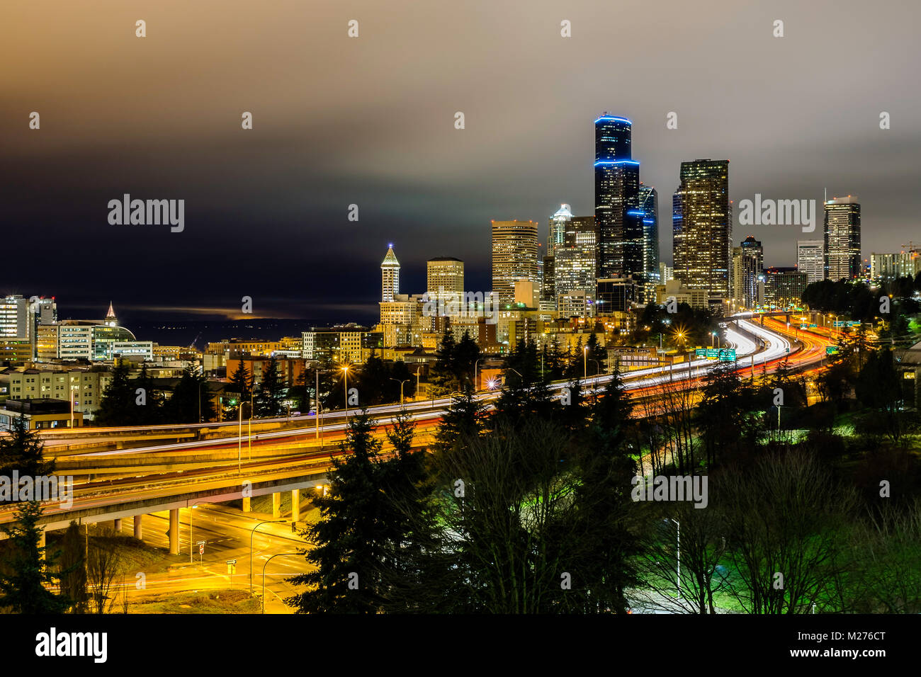 Seattle City at Night Stock Photo