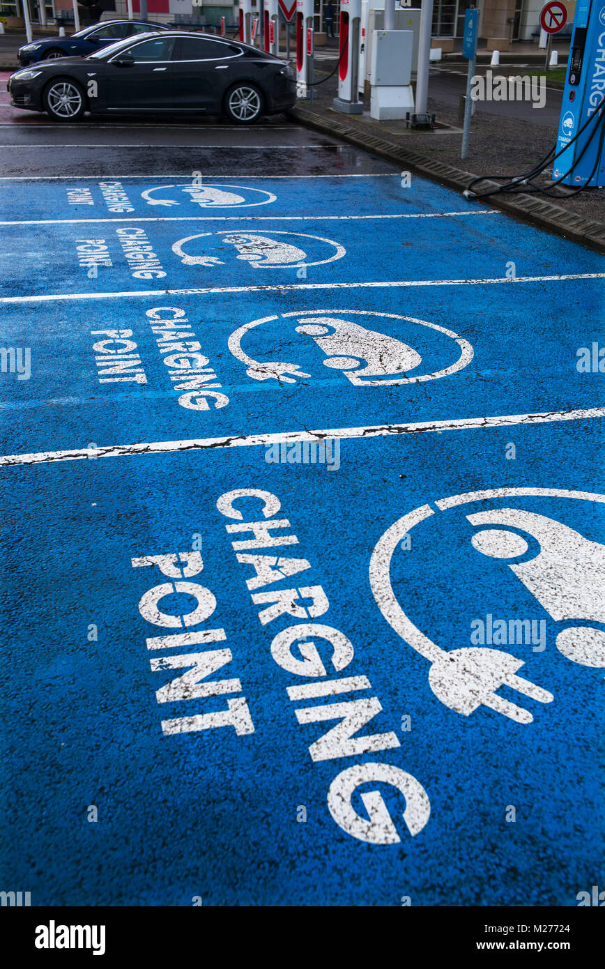 Electric Car charging point at Eurotunnel car park,Calais France. January 2018 Stock Photo