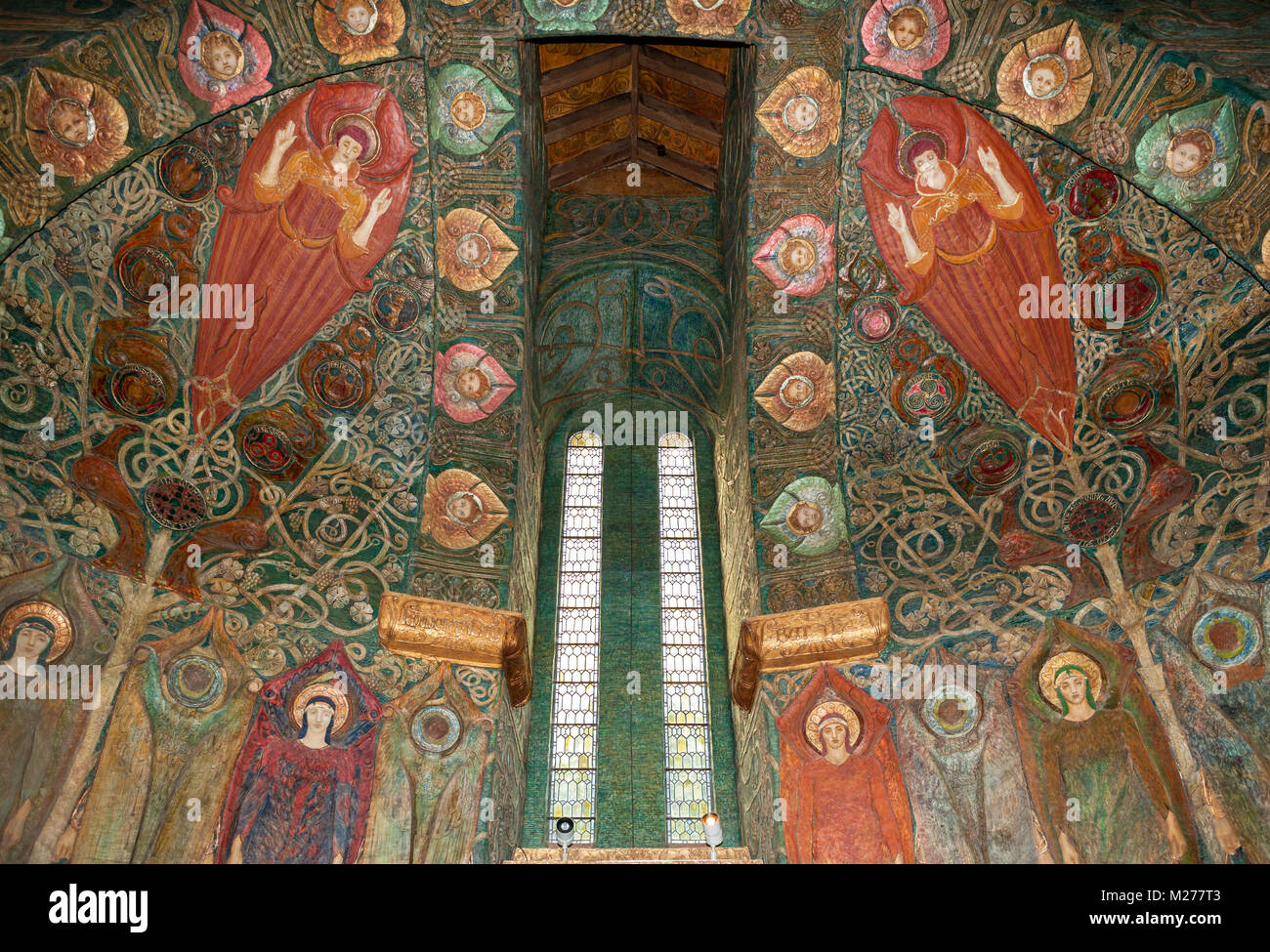 Art Nouveau interior of the Watts Cemetery Chapel. Compton, Surrey Stock Photo