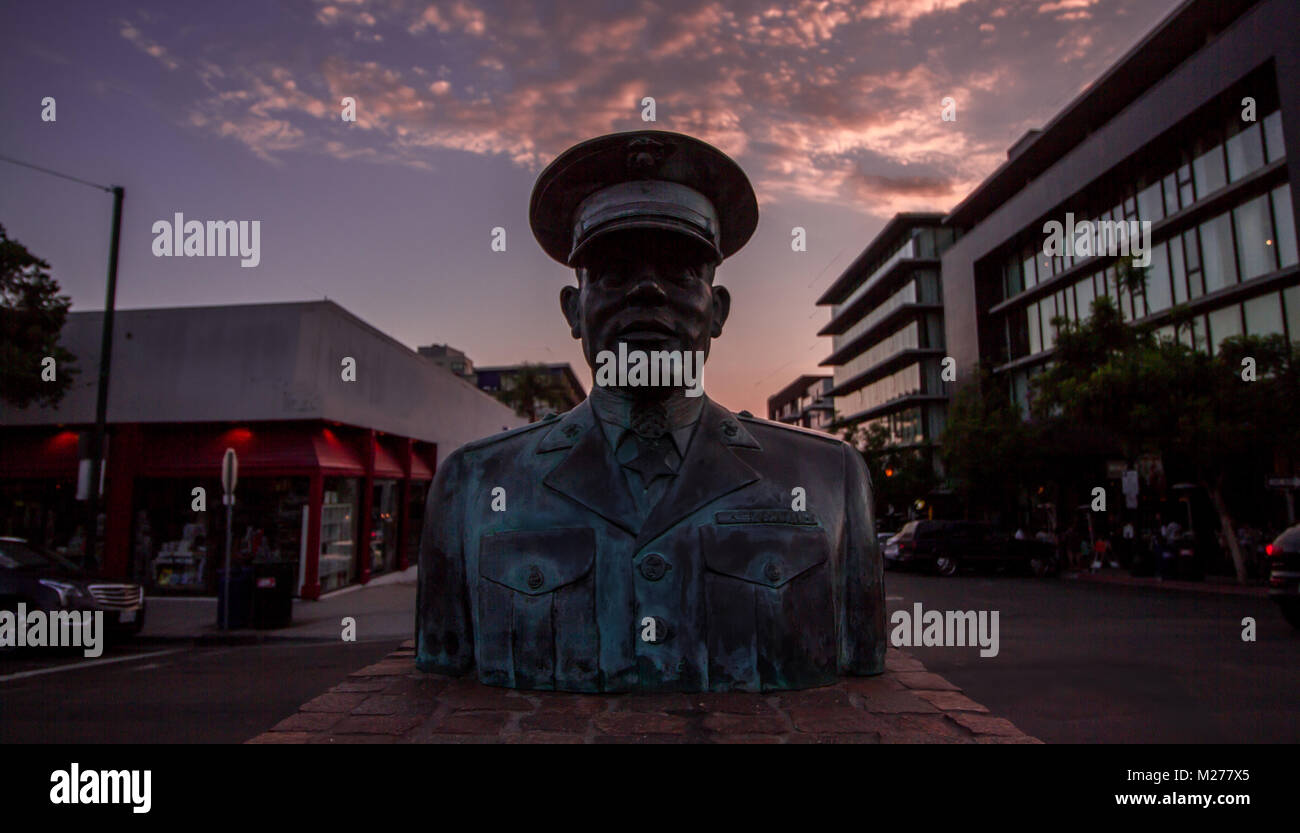 John Basilone Statue in Little Italy, San Diego, California Stock Photo