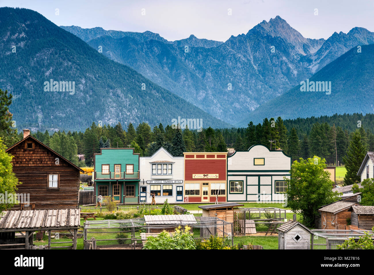 Fort Steele Heritage Town, Canadian Rockies in distance, East Kootenay Region, British Columbia, Canada Stock Photo