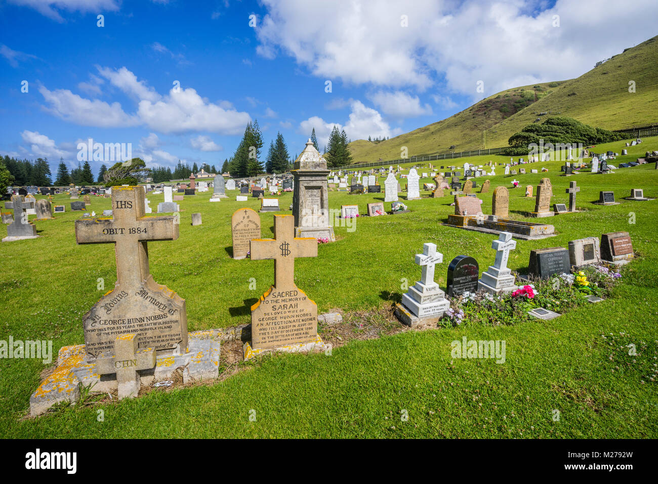 Norfolk Island, Australian external territory, Kingston, the historic Norfolk Island Cemetery contains graves of convicts, soldiers and Pitcairn Islan Stock Photo