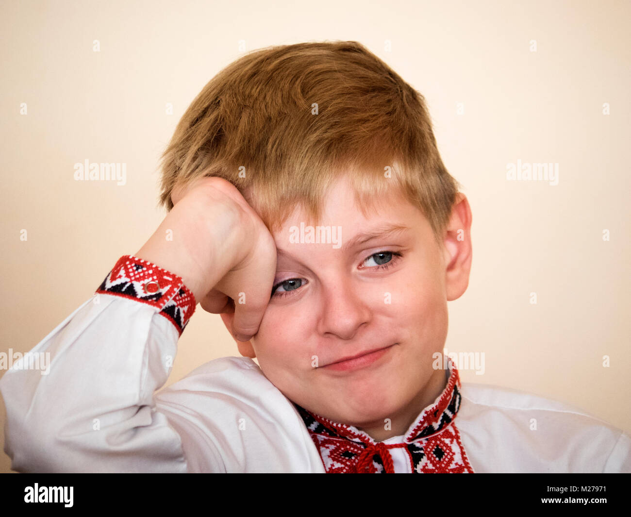 Emotional Caucasian boy Stock Photo