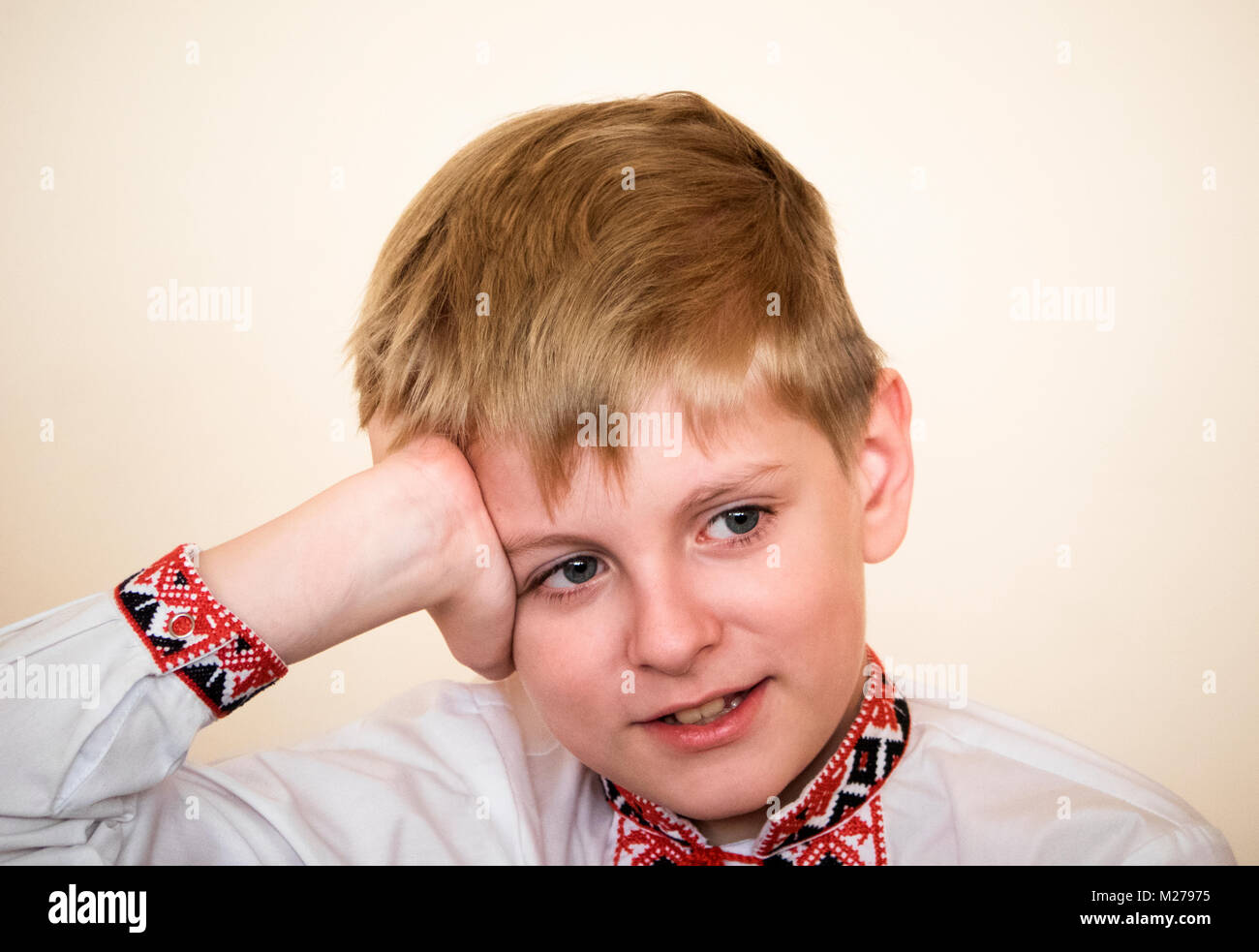 Emotional Caucasian boy Stock Photo