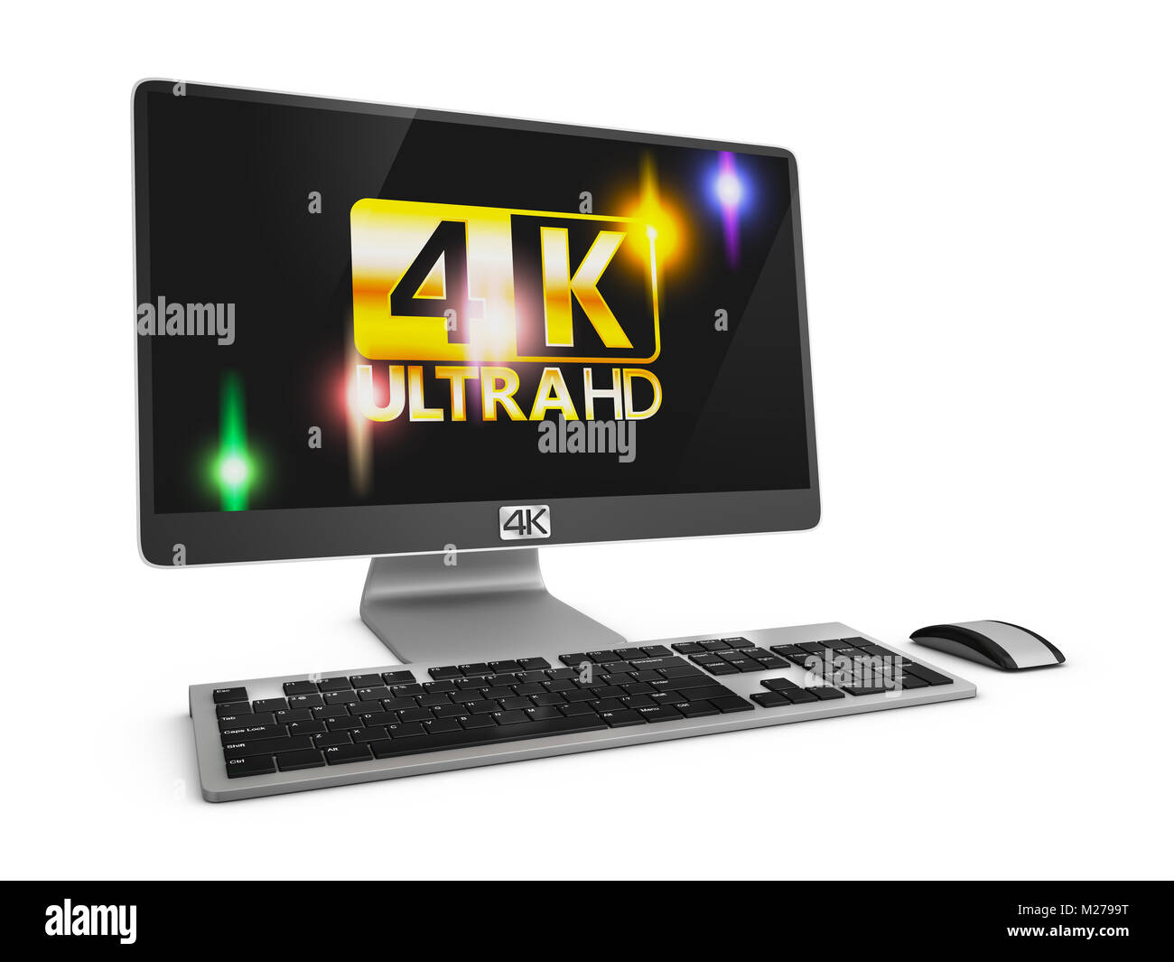 Modern computer with an inscription on the screen 4K. 3d rendering. Stock Photo