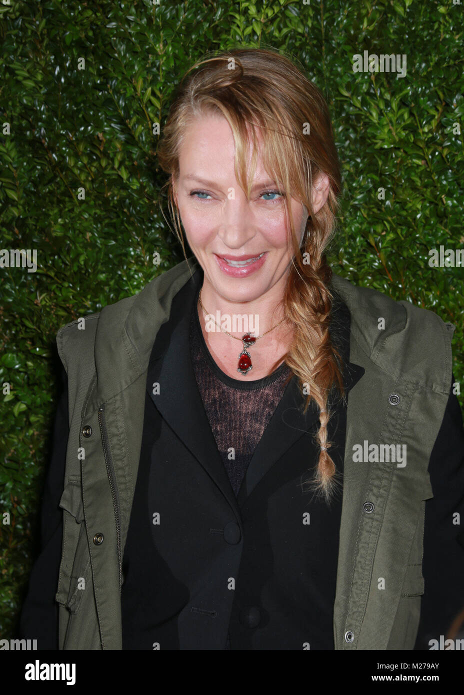 Actress Uma Thurman attends the 2015 Tribeca Film Festival Chanel Artists' Dinner at Balthazar on April 20, 2015 in New York City. Stock Photo