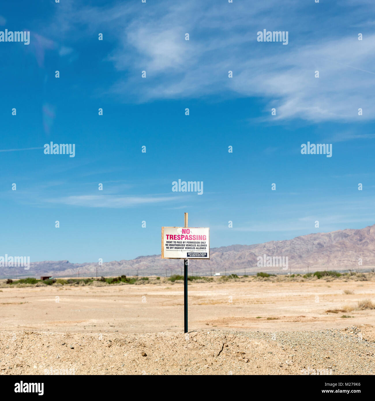 No Trespassing Sign at  Bombay Beach, Salton Sea, California Stock Photo
