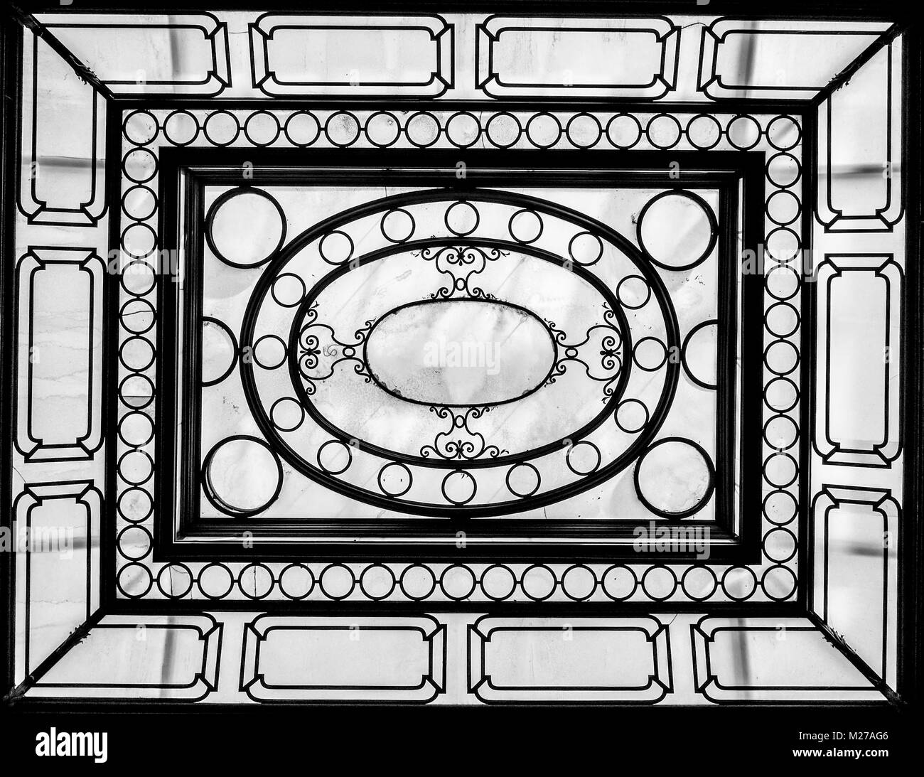 old vintage ceiling in iron and glass, liberty style Stock Photo