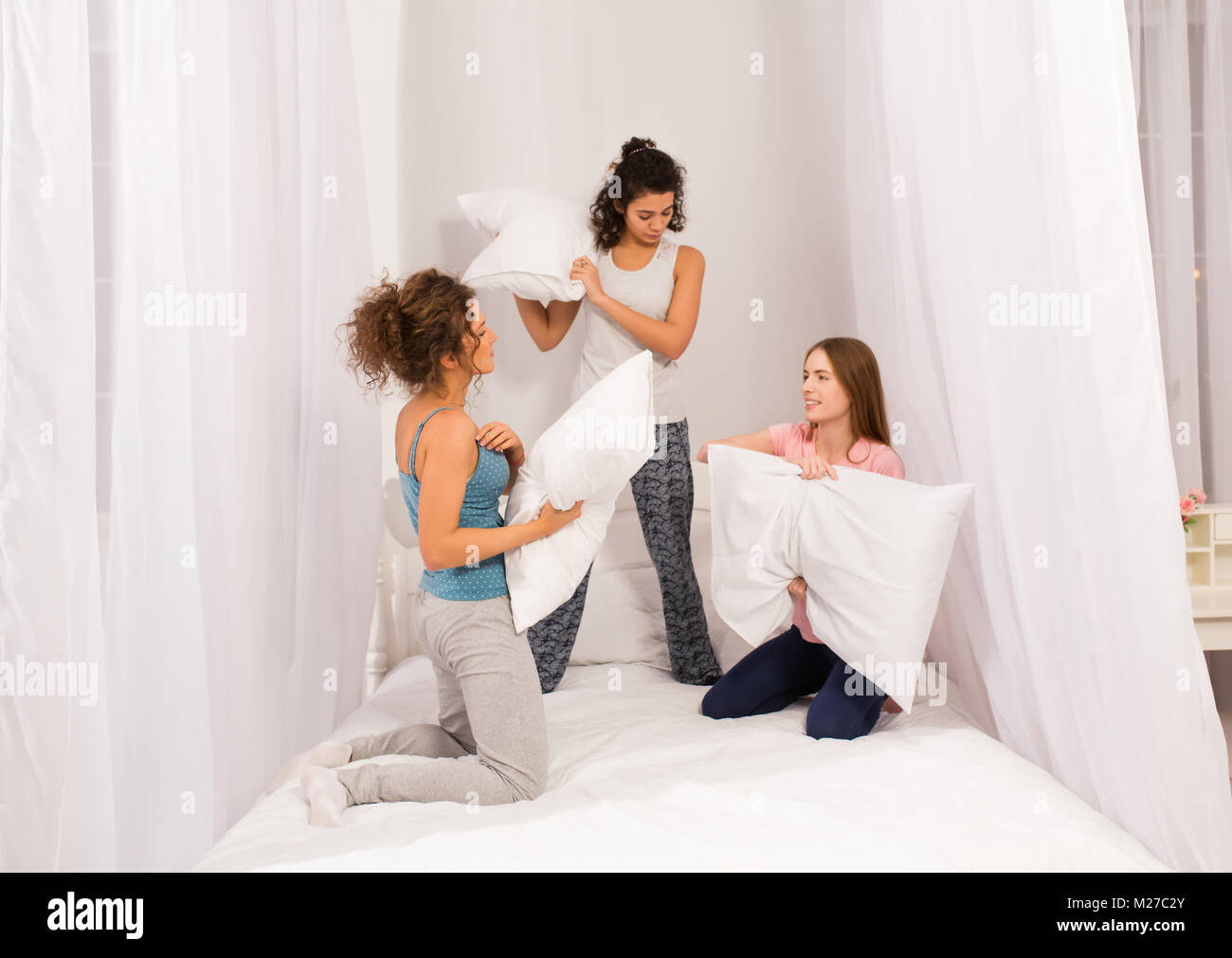 Funny pillow game Stock Photo Alamy