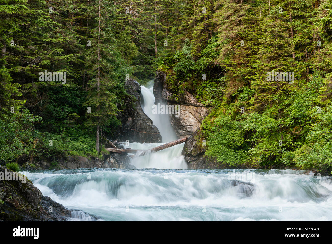 Sweetheart Waterfall on salmon stream near Gilbert Bay in Port Snettisham  in the Inside Passage of Southeast Alaska Stock Photo - Alamy