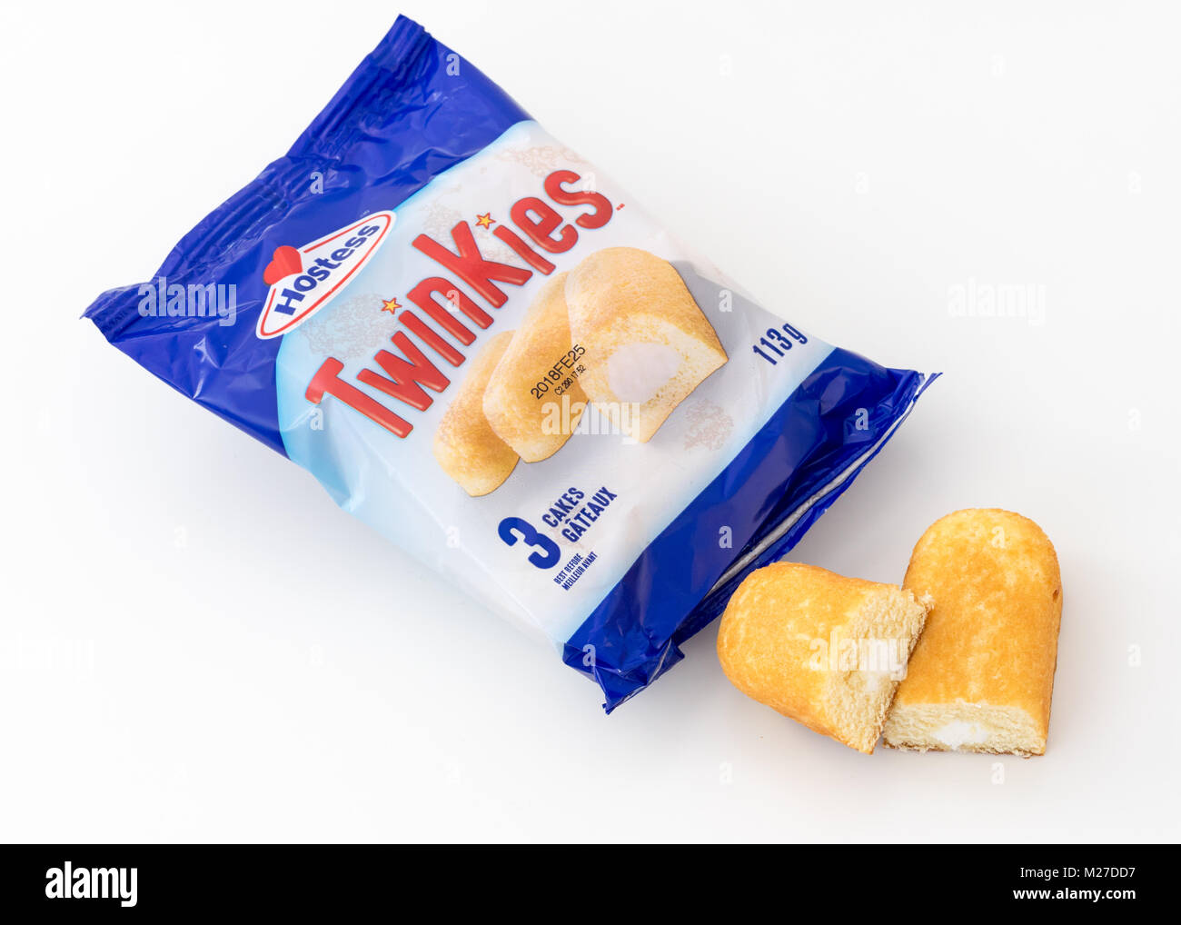 Twinkies (Twinkie) are a renowned American snack cake. Stock Photo