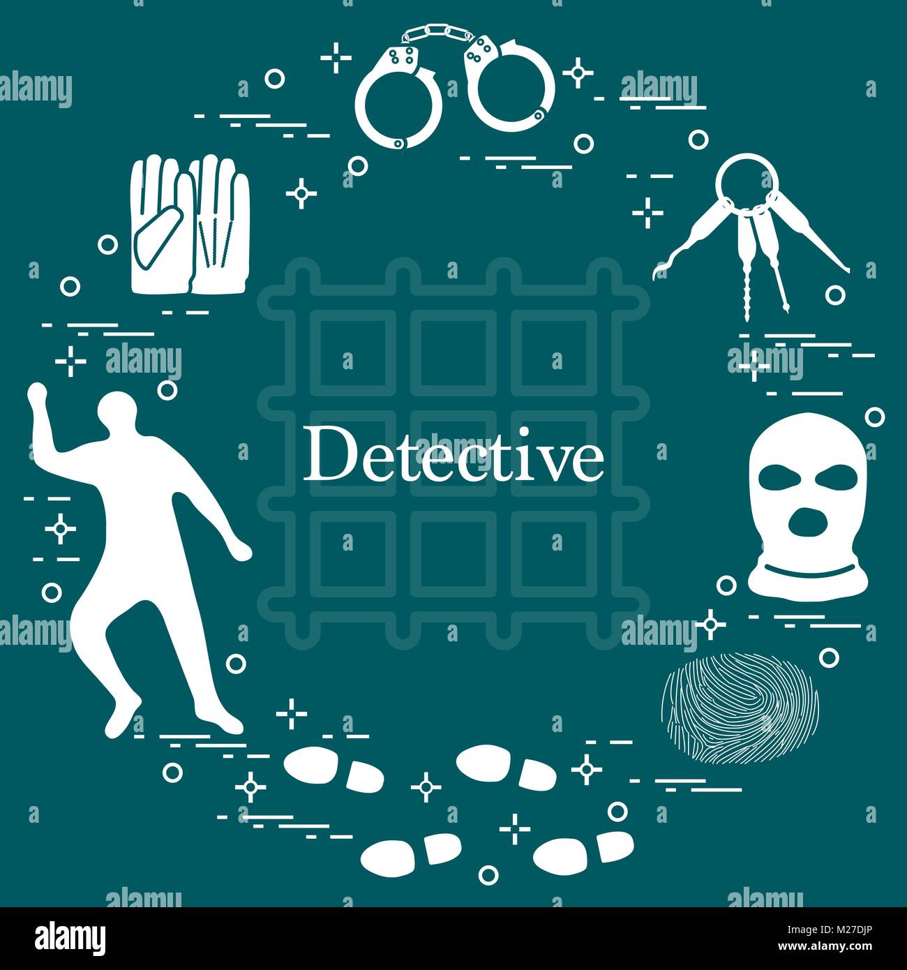 Criminal and detective elements. Crime, law and justice vector icons ...
