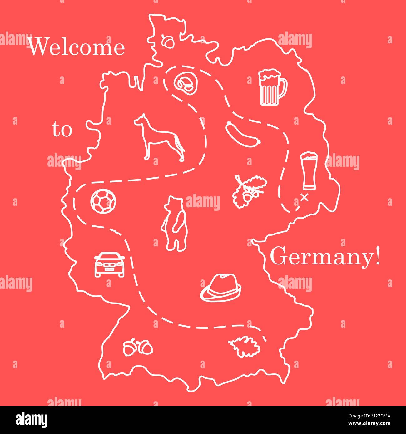 Vector illustration with various symbols of Germany. Travel and leisure ...